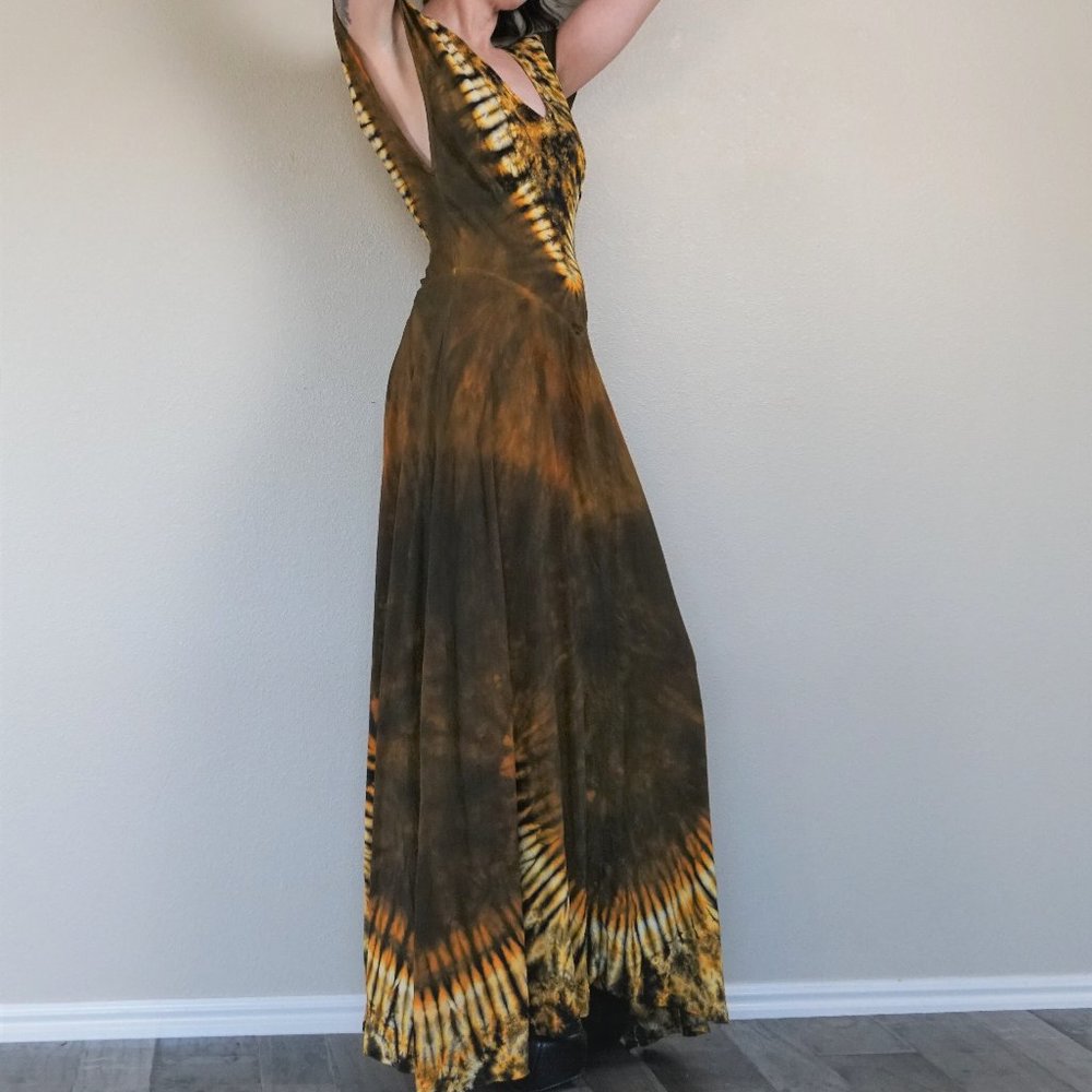 Vintage Yellow & Black Tie Dye Short Sleeve Dress - Picture 5 of 6